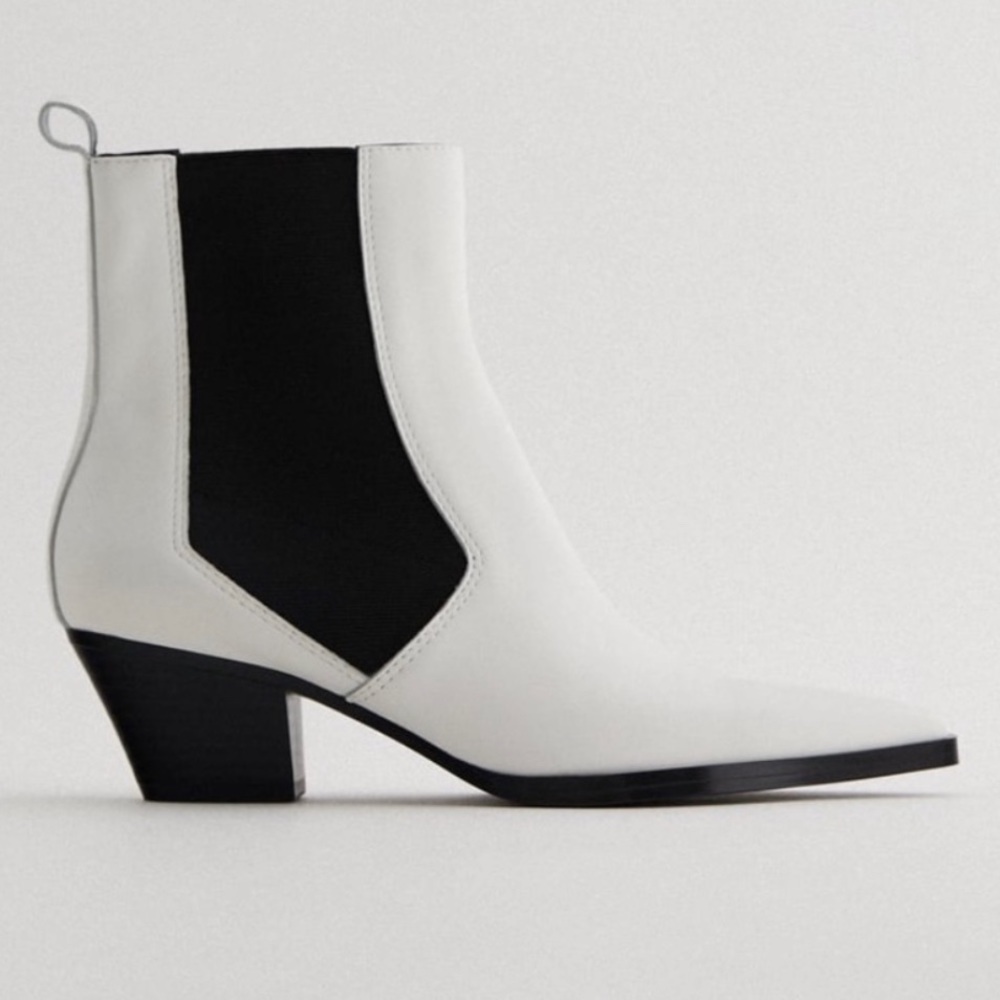 Black and white suede cowboy booties